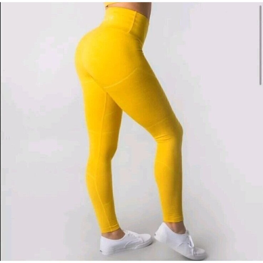 Alphalete OG Revival Leggings Yellow Women’s Size Small Mid Rise Activewear
